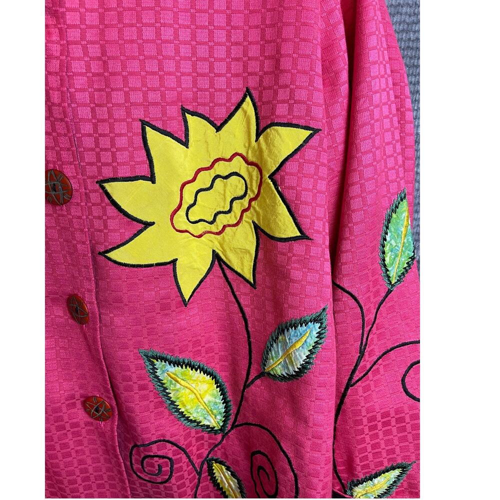 Embroidered Appliquéd Floral Blazer Jacket Womens Pink Art To Wear Statement - Picture 3 of 8